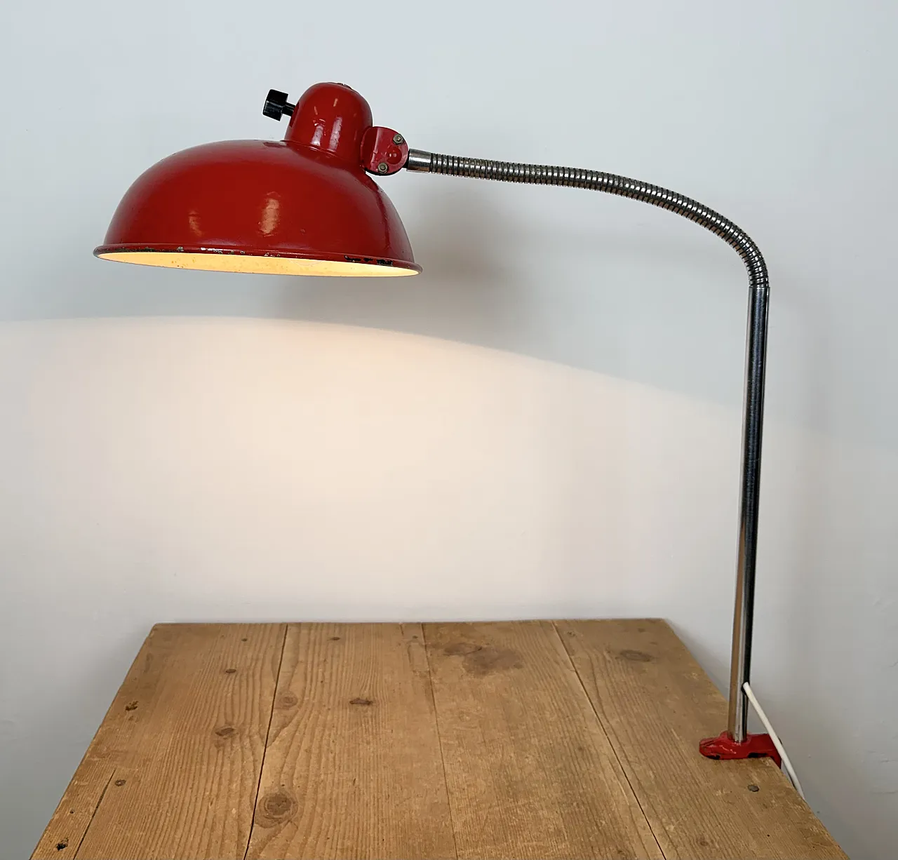 Red Industrial Workshop Table Lamp from Helo Leuchten, 1950s 24