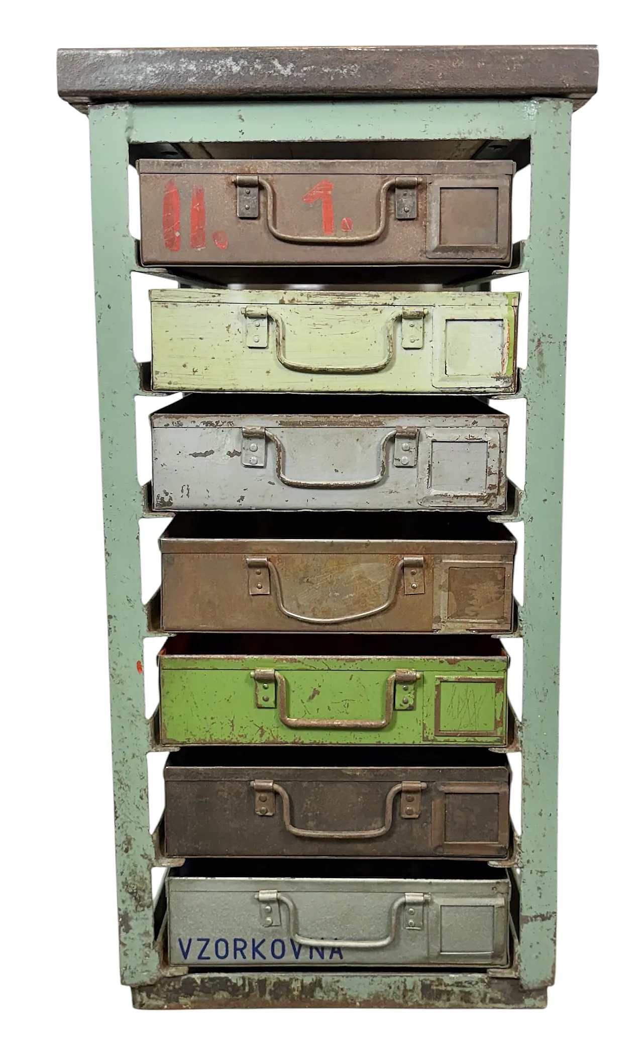 Vintage Green Industrial Iron Chest of Drawers, 1950s 1