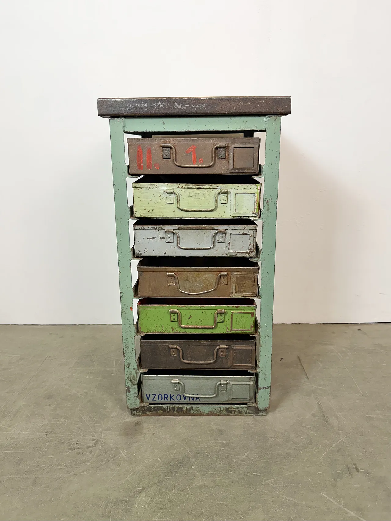 Vintage Green Industrial Iron Chest of Drawers, 1950s 2
