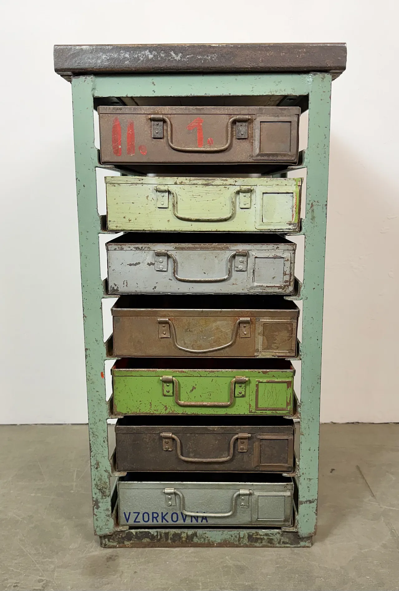 Vintage Green Industrial Iron Chest of Drawers, 1950s 3