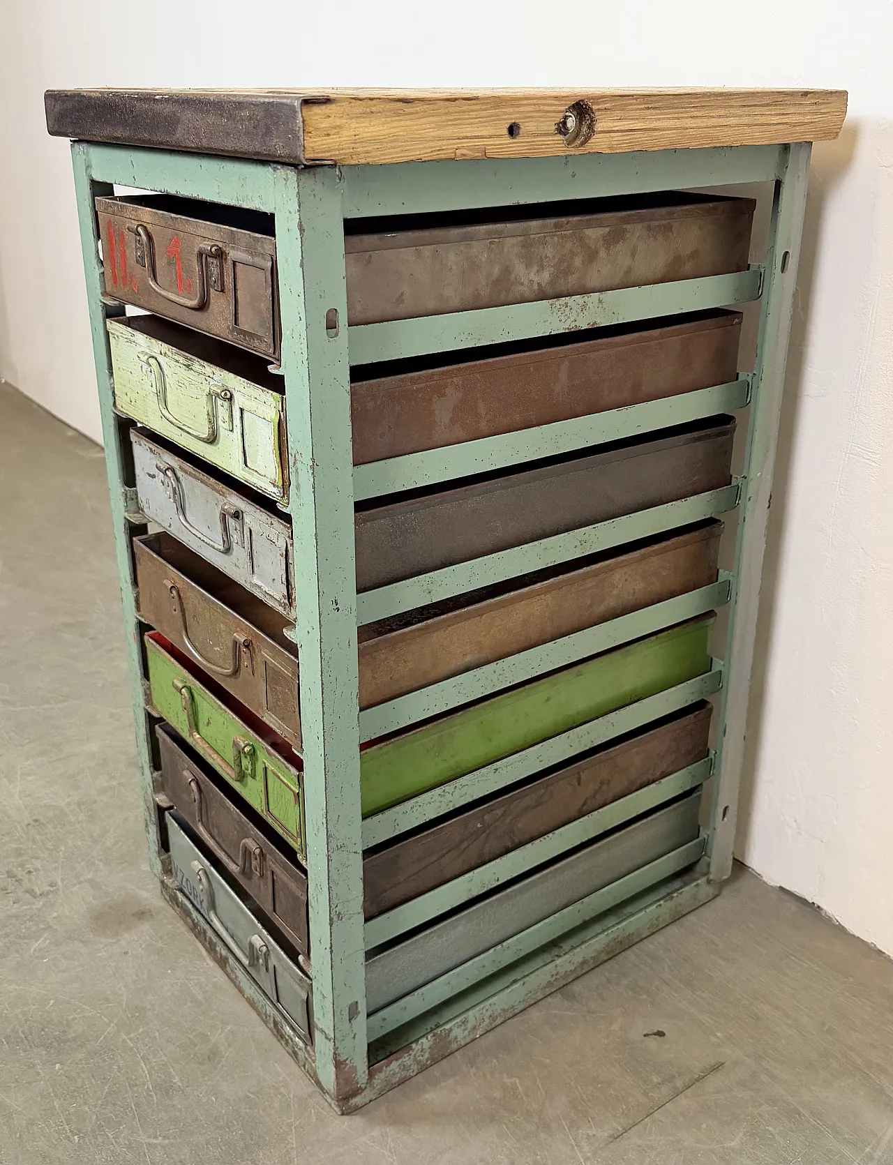 Vintage Green Industrial Iron Chest of Drawers, 1950s 5