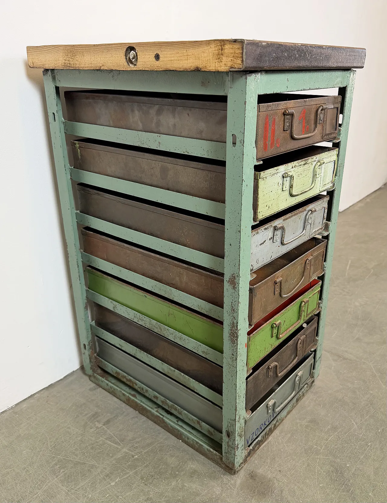 Vintage Green Industrial Iron Chest of Drawers, 1950s 6