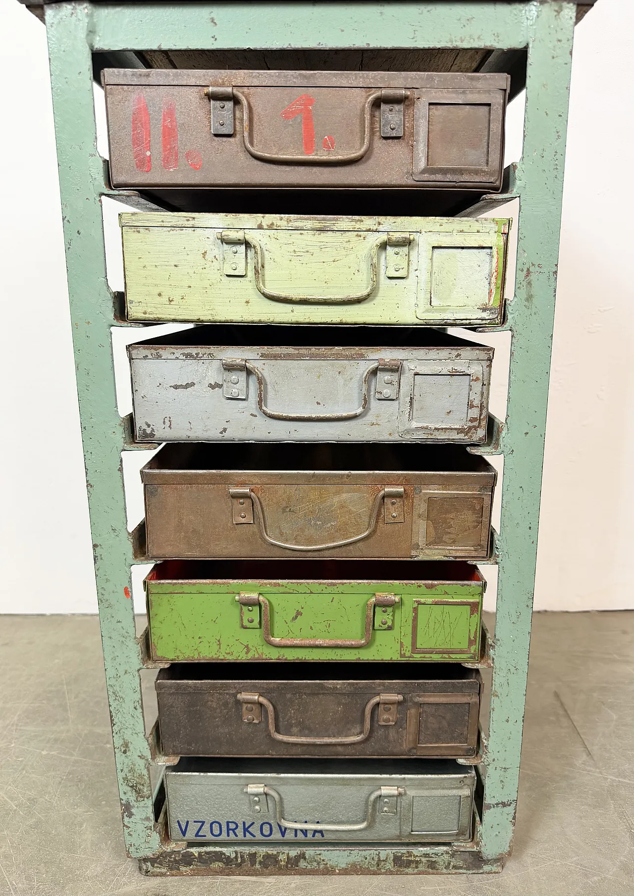Vintage Green Industrial Iron Chest of Drawers, 1950s 8