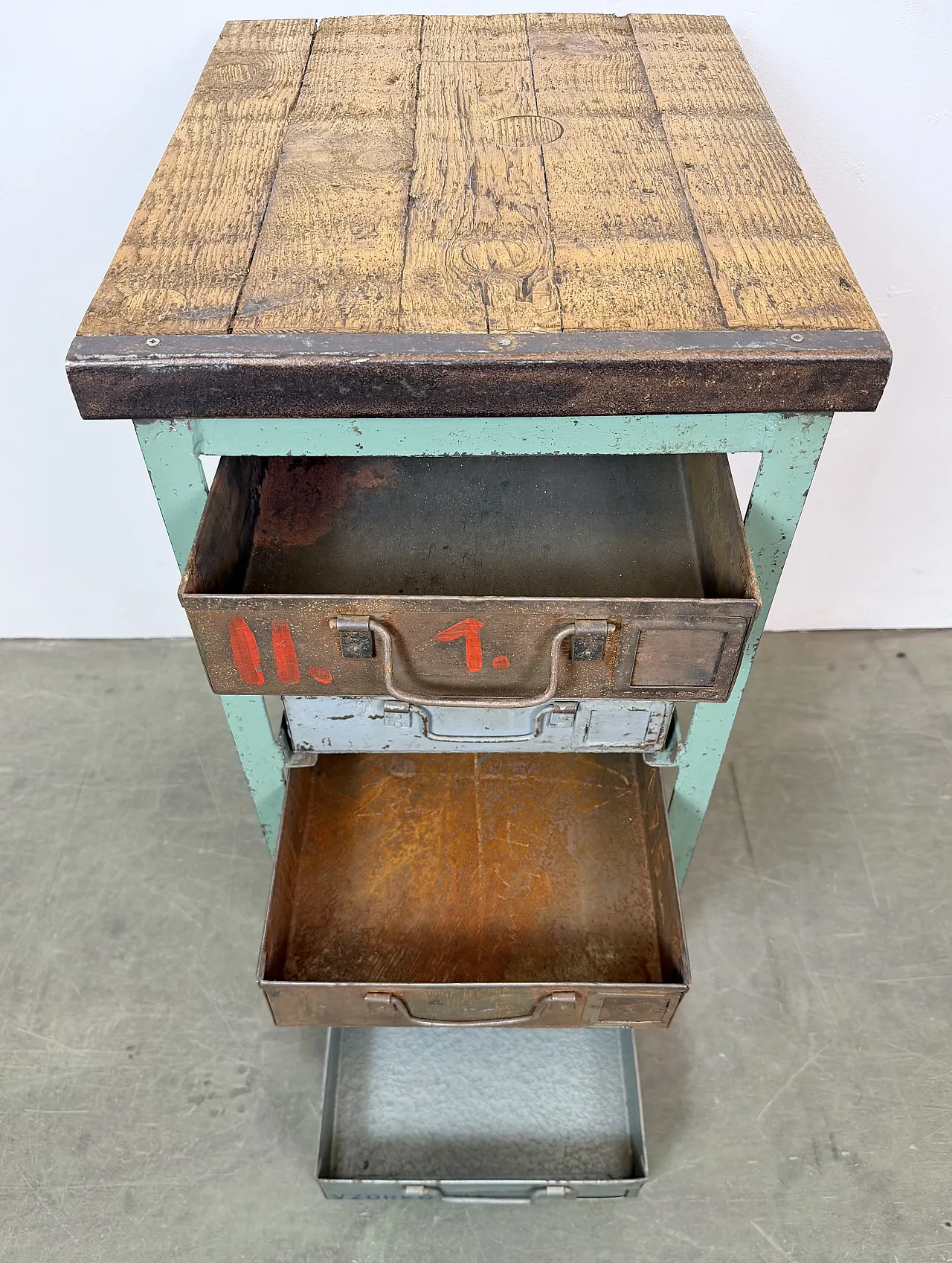 Vintage Green Industrial Iron Chest of Drawers, 1950s 11