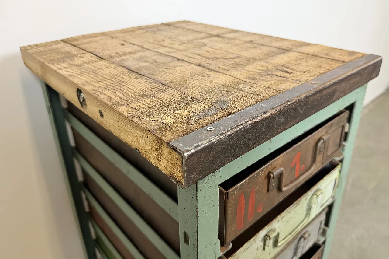 Vintage Green Industrial Iron Chest of Drawers, 1950s 14