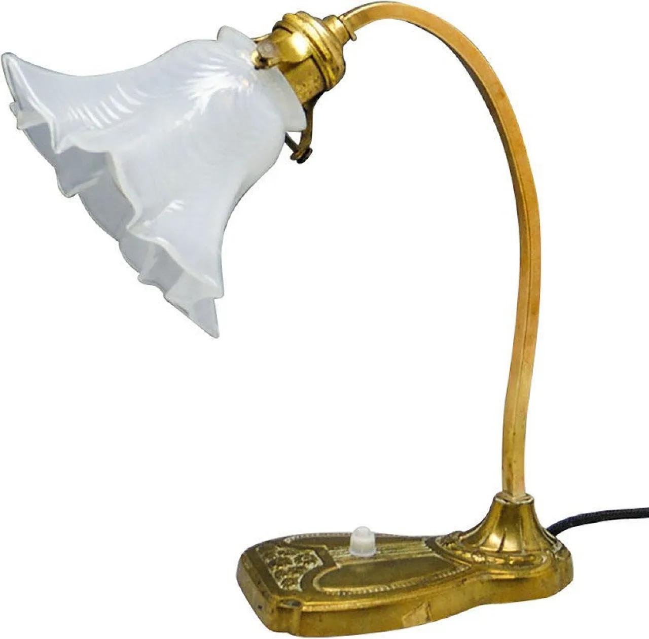 Lampada da notte Art Nouveau in vetro e metallo, Austria, primi del Novecento. 1