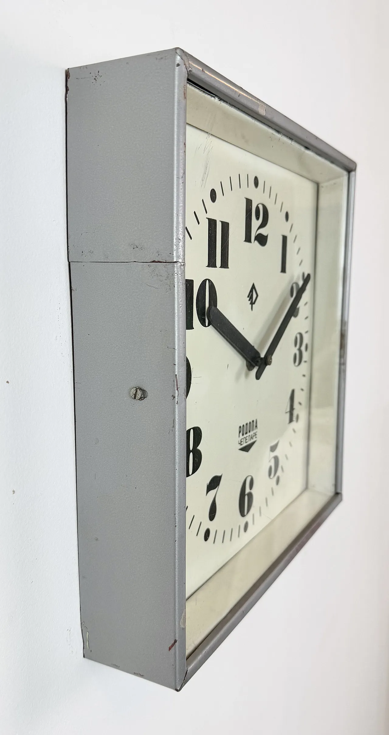Grey Industrial Square Wall Clock from Rodopa Chepelare, 1960s 5