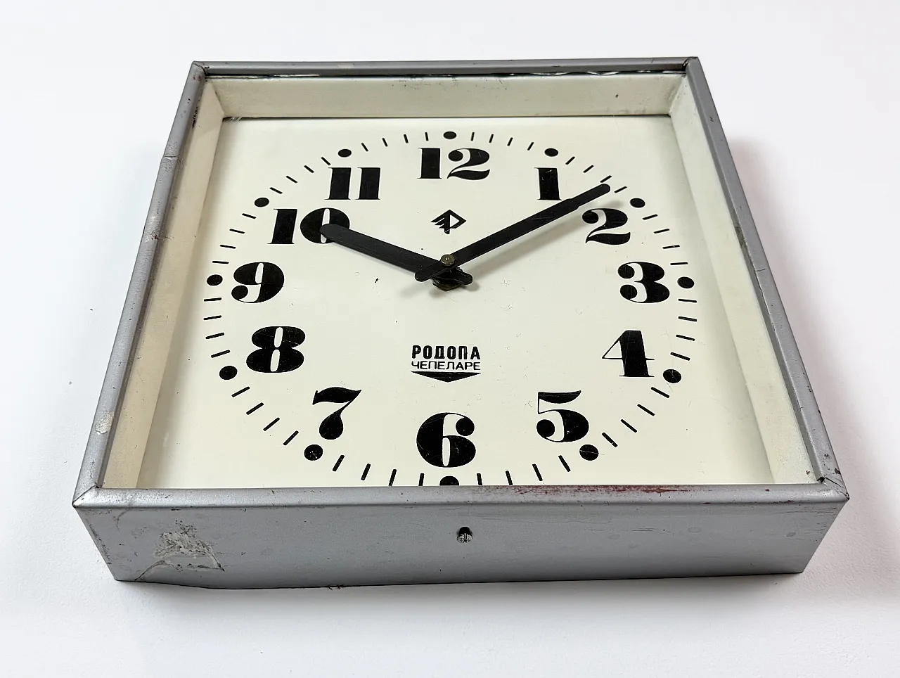 Grey Industrial Square Wall Clock from Rodopa Chepelare, 1960s 7