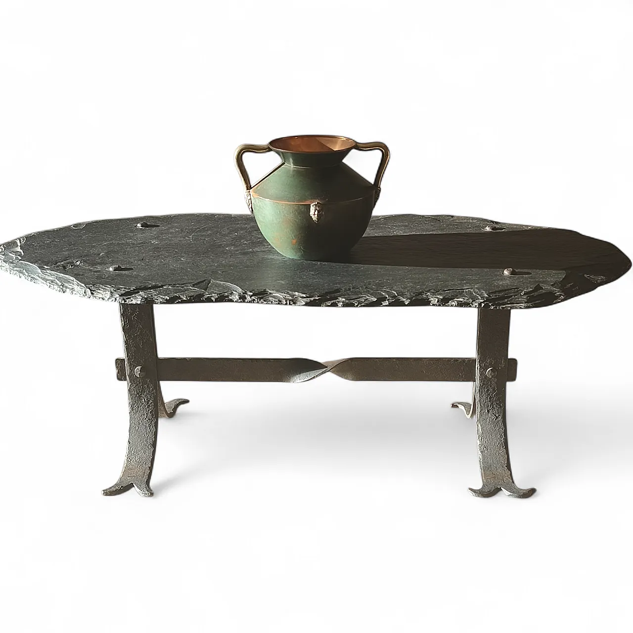 Stone and wrought iron coffee table, France 60s 4