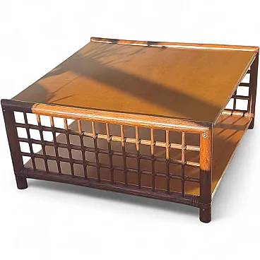 Square coffee table in bamboo lattice. Italy, 60s