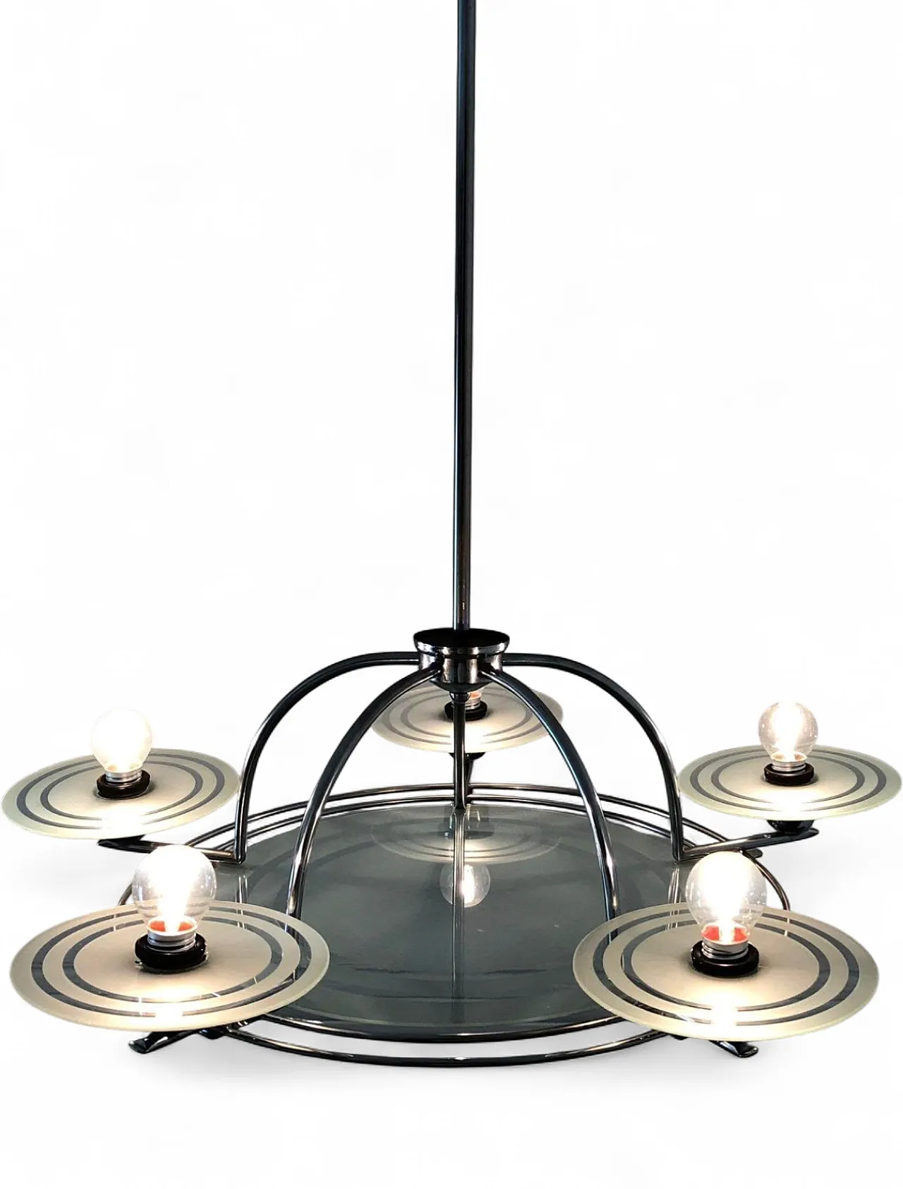 Art Deco Chrome and Glass Chandelier. France, 40s 8