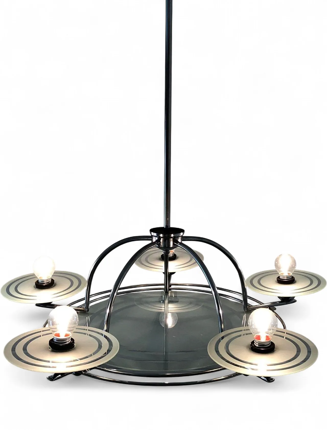 Art Deco Chrome and Glass Chandelier. France, 40s 9