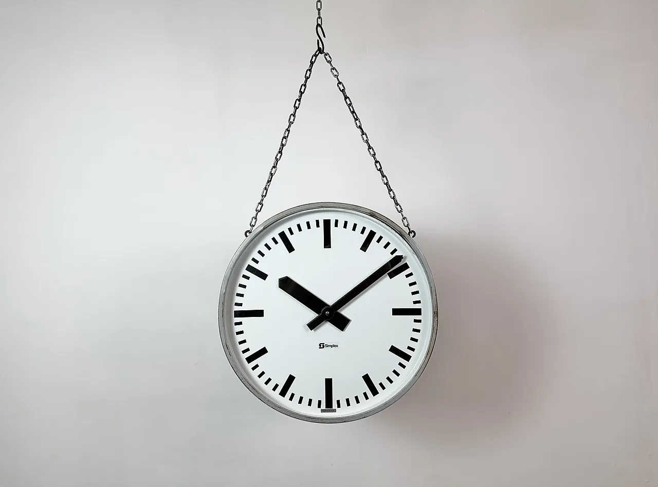 Industrial double sided railway or factory clock by Simlex, 1960s 2