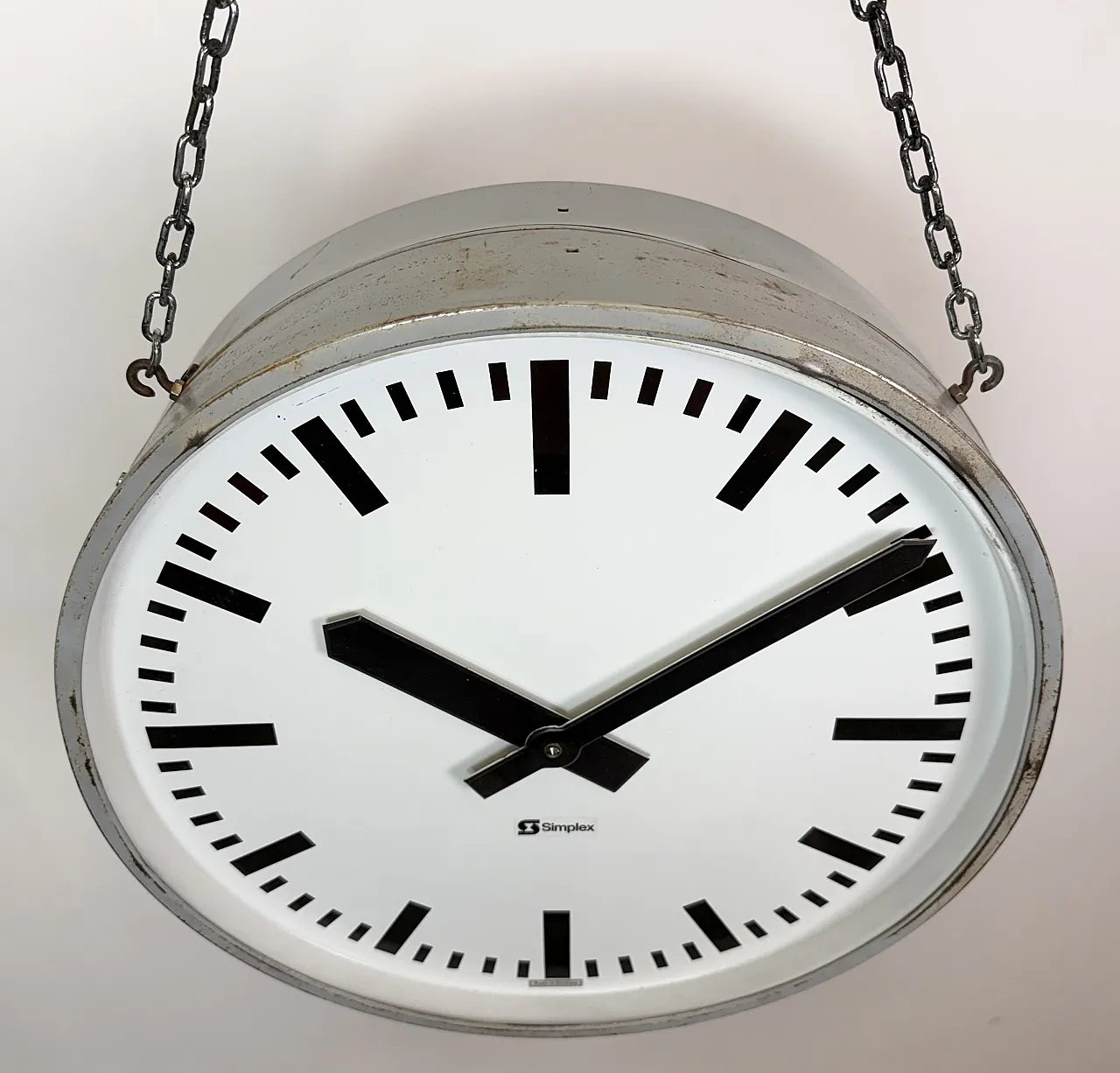 Industrial double sided railway or factory clock by Simlex, 1960s 6