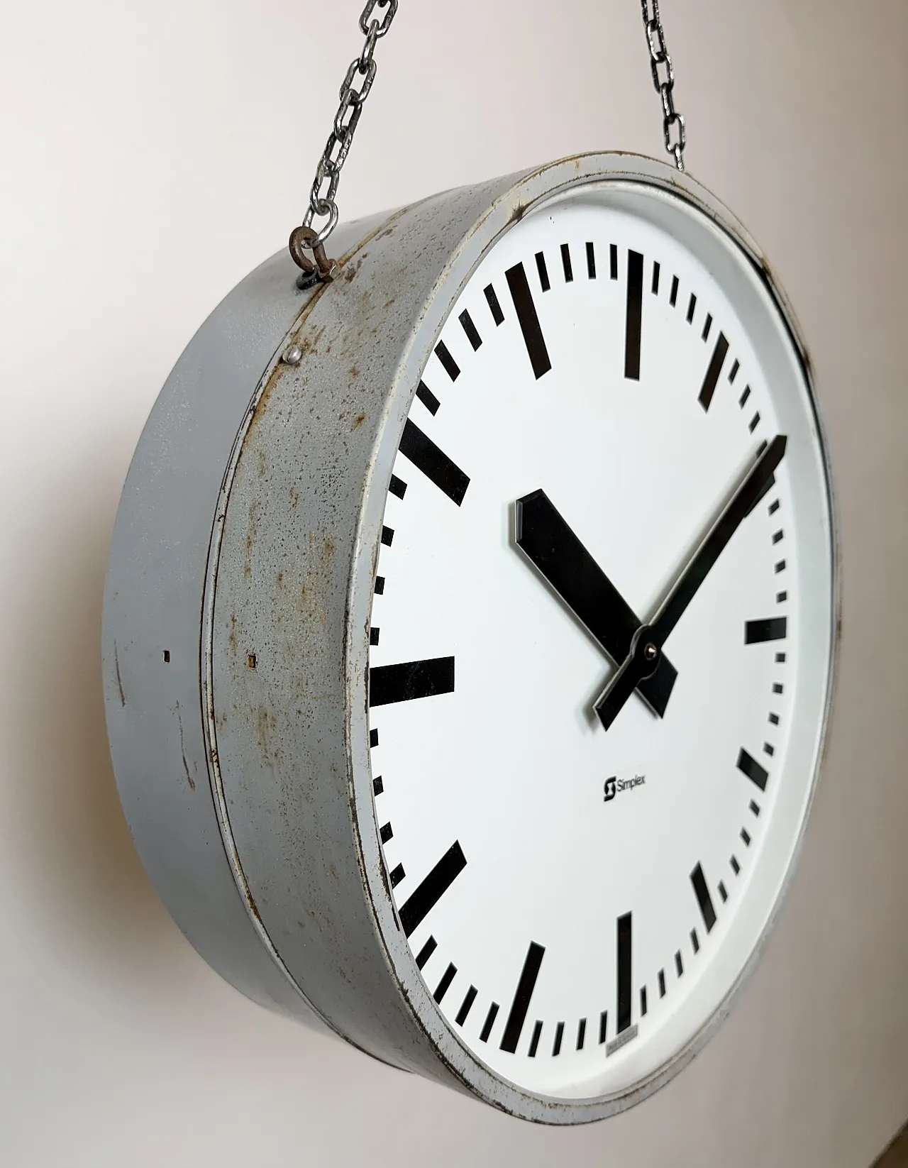 Industrial double sided railway or factory clock by Simlex, 1960s 7