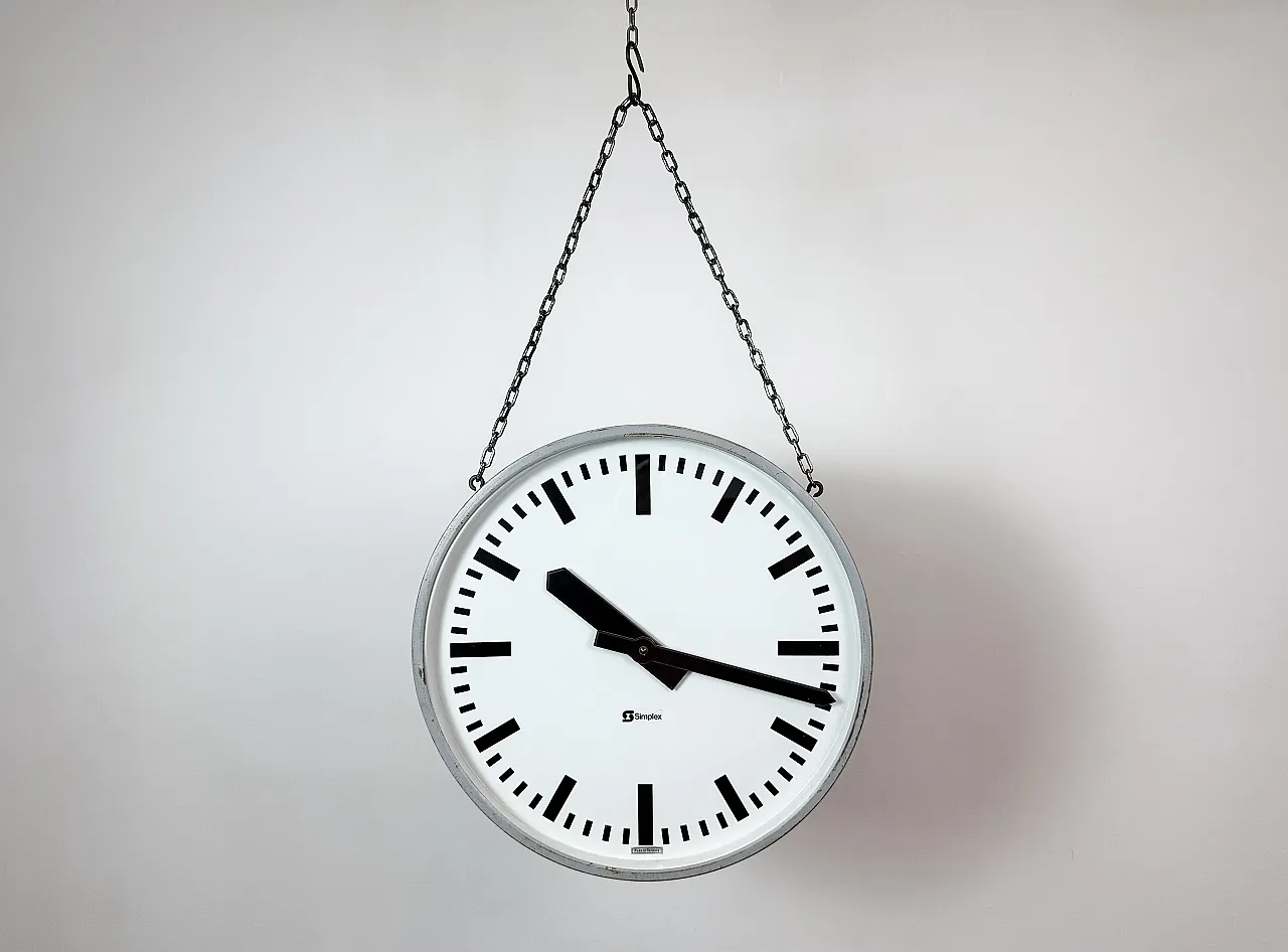 Industrial double sided railway or factory clock by Simlex, 1960s 10