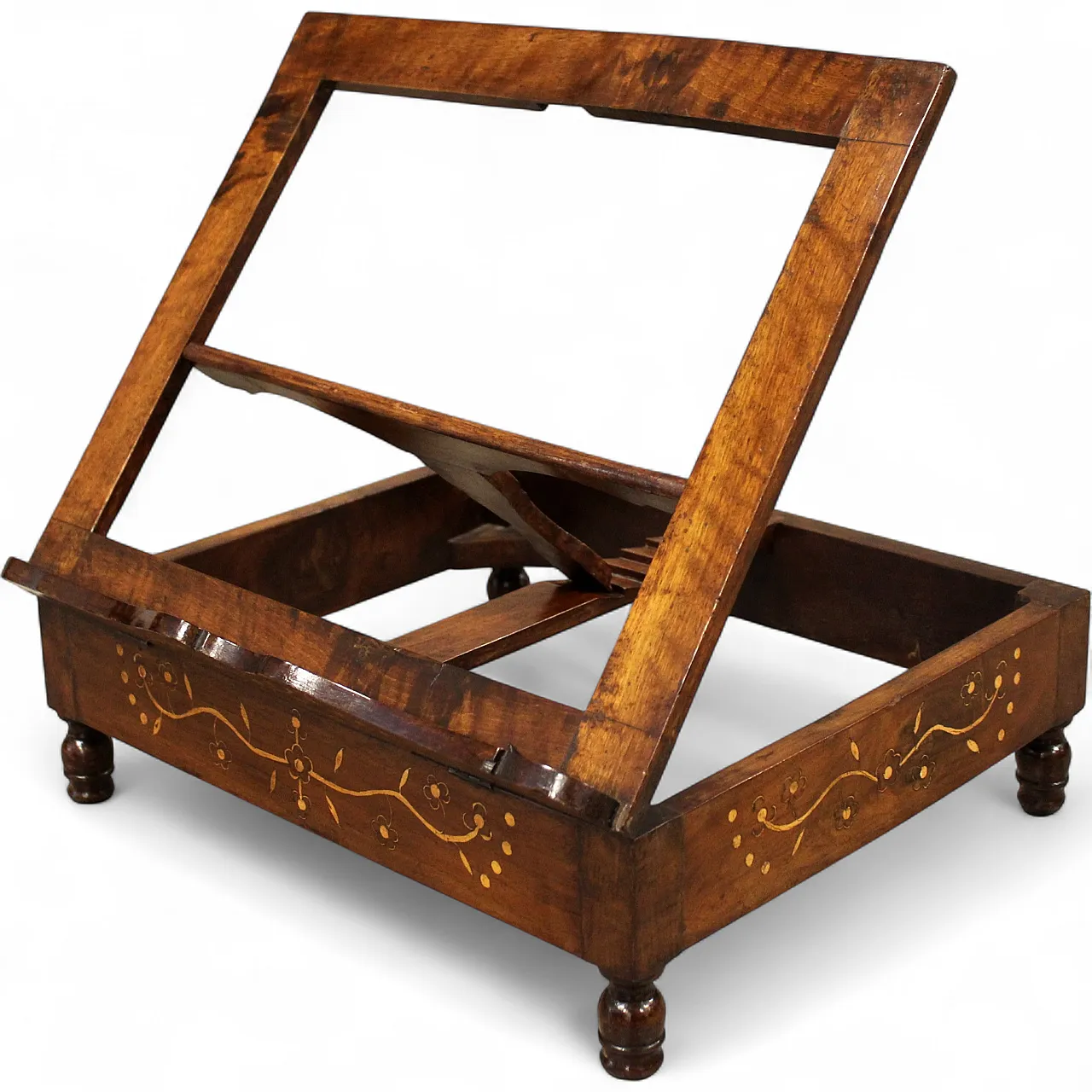 Carlo X table lectern in 19th century Italian inlaid walnut 14