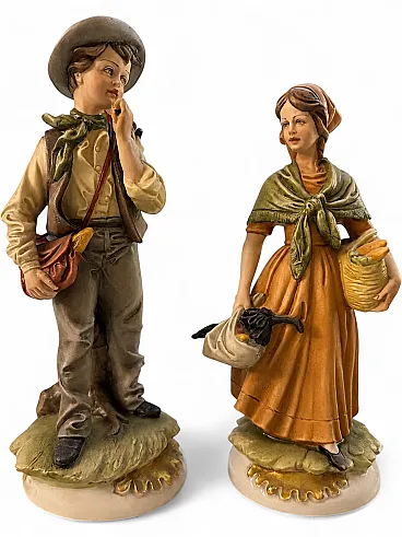 Pair of decorated ceramic figurines Capodimonte style, 70s