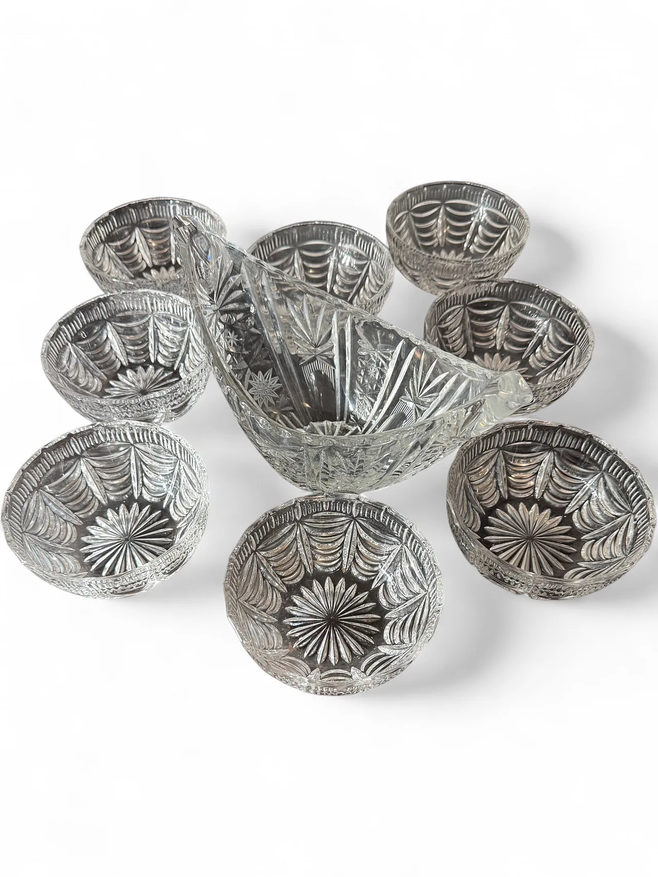 Gravy boat, 8 cups, 1 crystal bowl, 70s 8