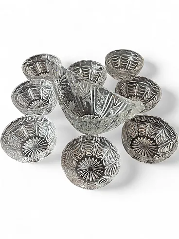 Gravy boat, 8 cups, 1 crystal bowl, 70s