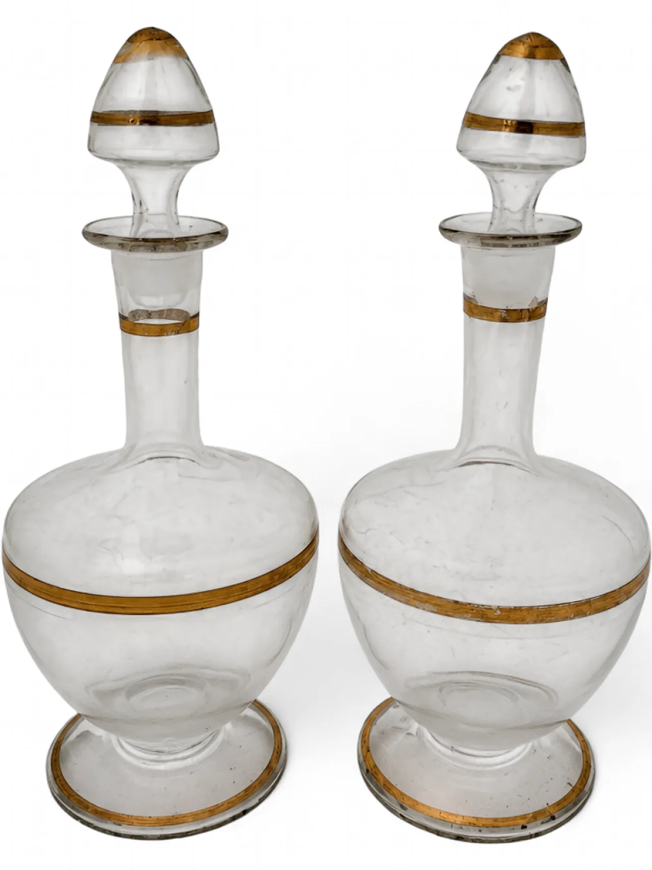Pair of glass decanters with gold thread, 20th century 6