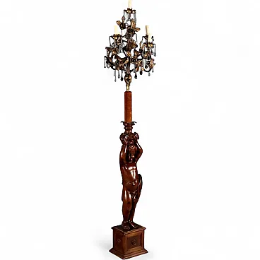 Floor lamp with wooden Putto, 19th century