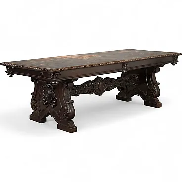 Neo-Renaissance table in ebonized walnut, 19th century