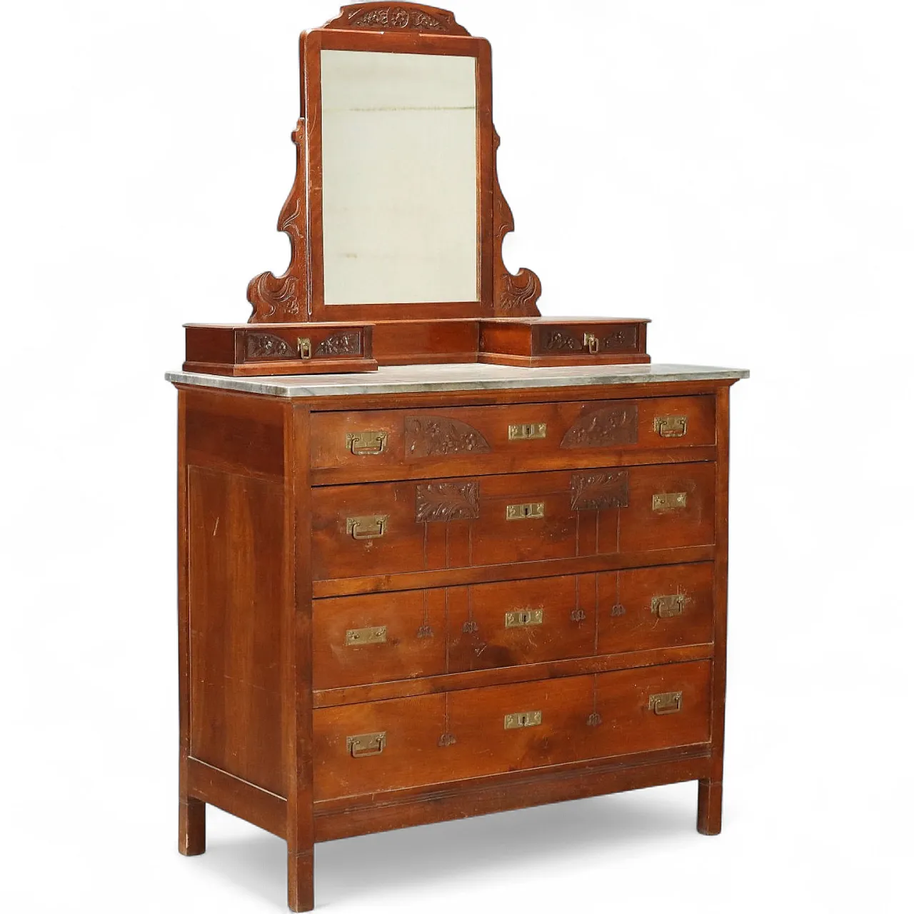 Cassettone Liberty in mogano con piano in marmo, '900 11