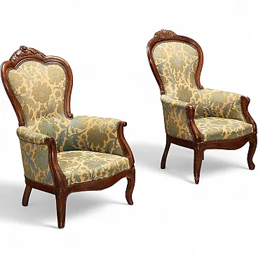 Pair of Louis Philippe armchairs in walnut, 19th century