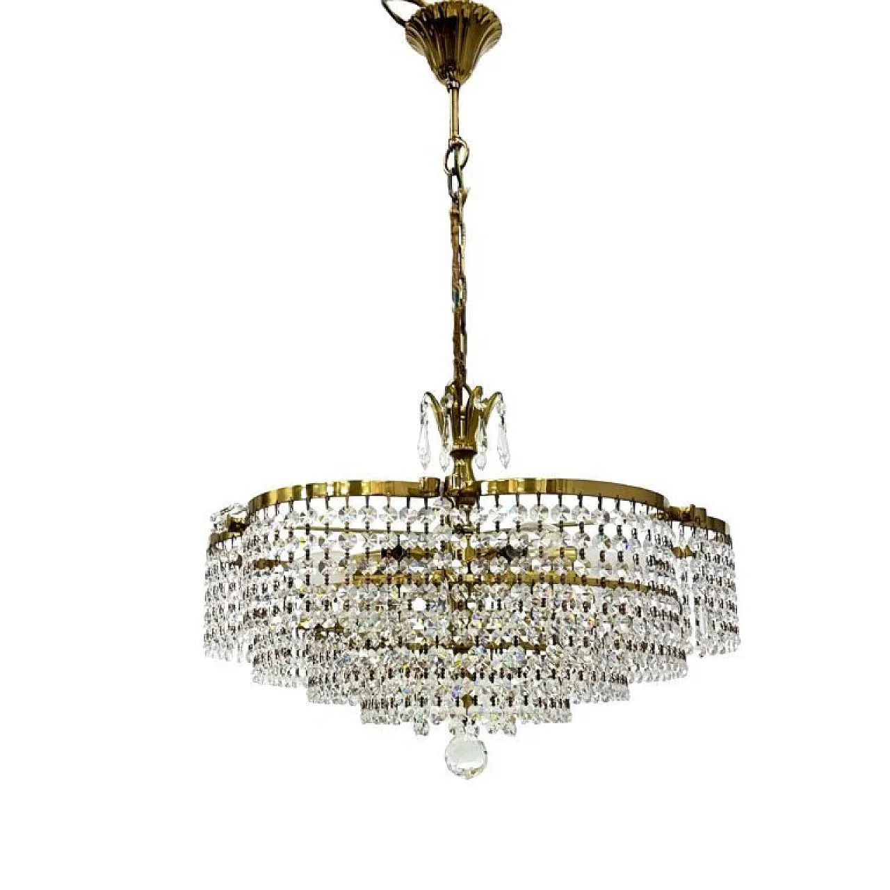 Basket crystal chandelier Bakalowits & Söhne brass, 1970s 1