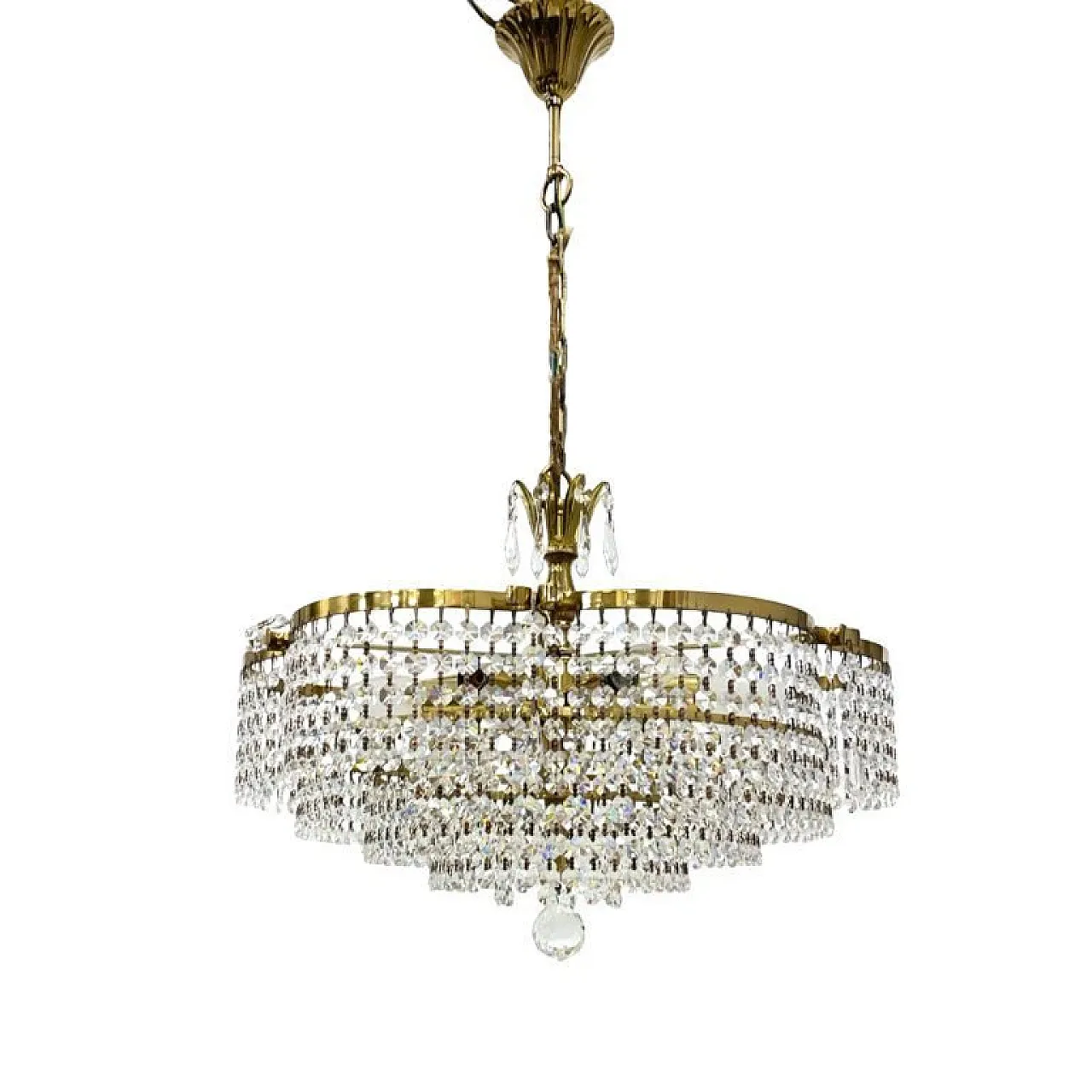Basket crystal chandelier Bakalowits & Söhne brass, 1970s 2