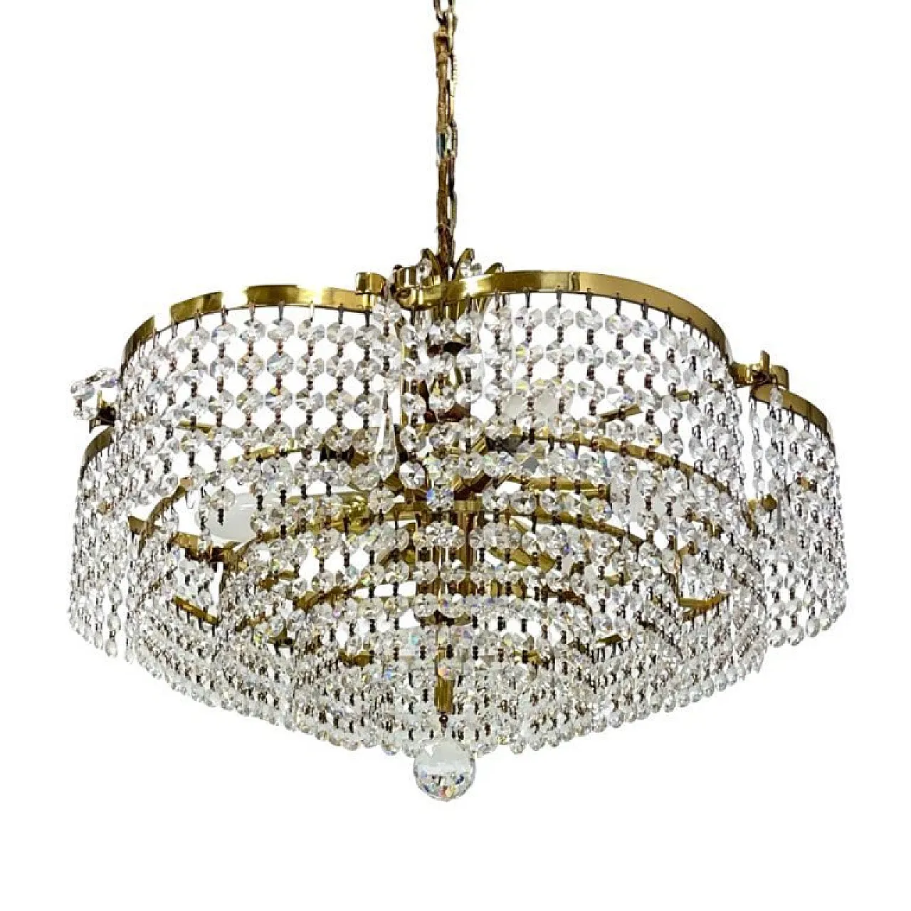 Basket crystal chandelier Bakalowits & Söhne brass, 1970s 4