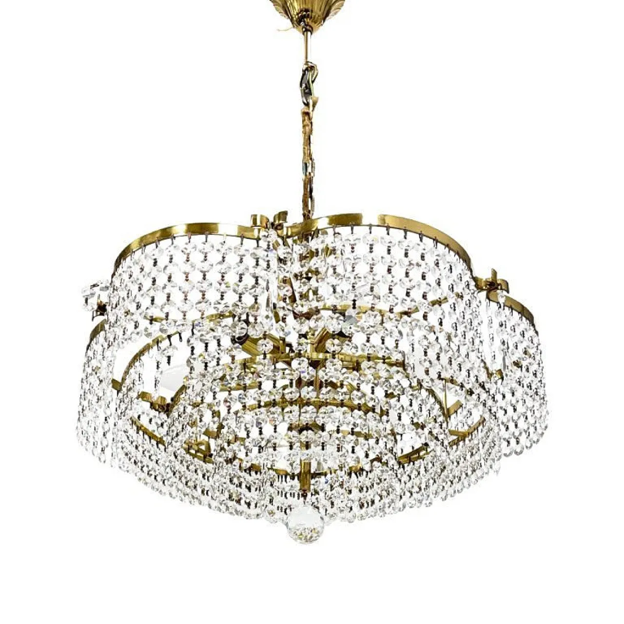 Basket crystal chandelier Bakalowits & Söhne brass, 1970s 5