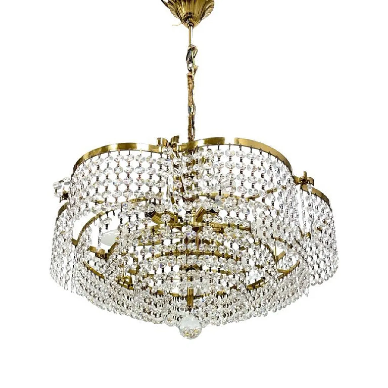 Basket crystal chandelier Bakalowits & Söhne brass, 1970s 6