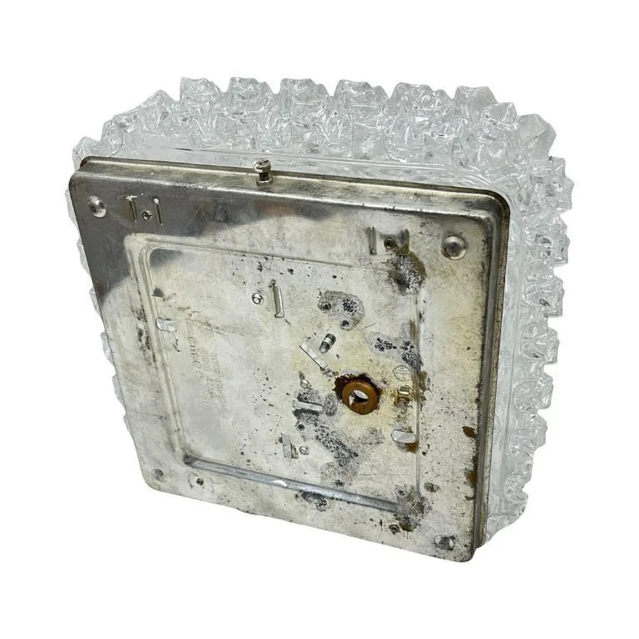 Square Limburg flush-mount light, model A670, ice glass, 1970s 2