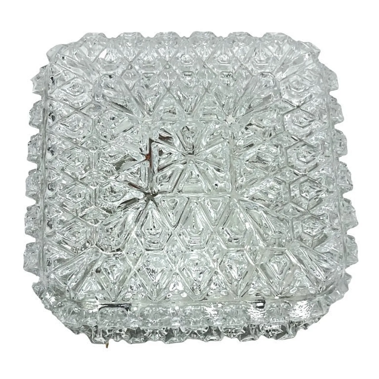 Square Limburg flush-mount light, model A670, ice glass, 1970s 5