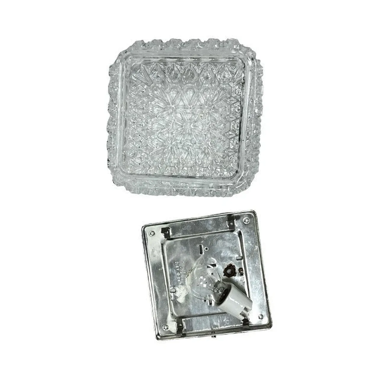 Square Limburg flush-mount light, model A670, ice glass, 1970s 9