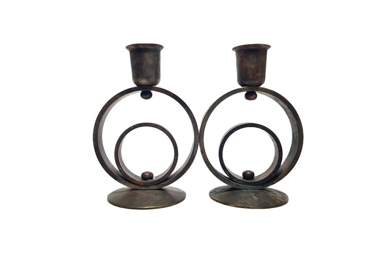 Candelieri Art Déco in ottone, anni '30, set da 2 1