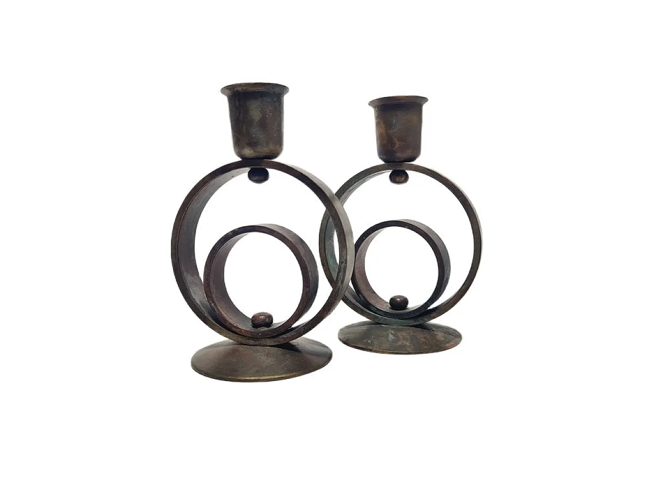 Candelieri Art Déco in ottone, anni '30, set da 2 3