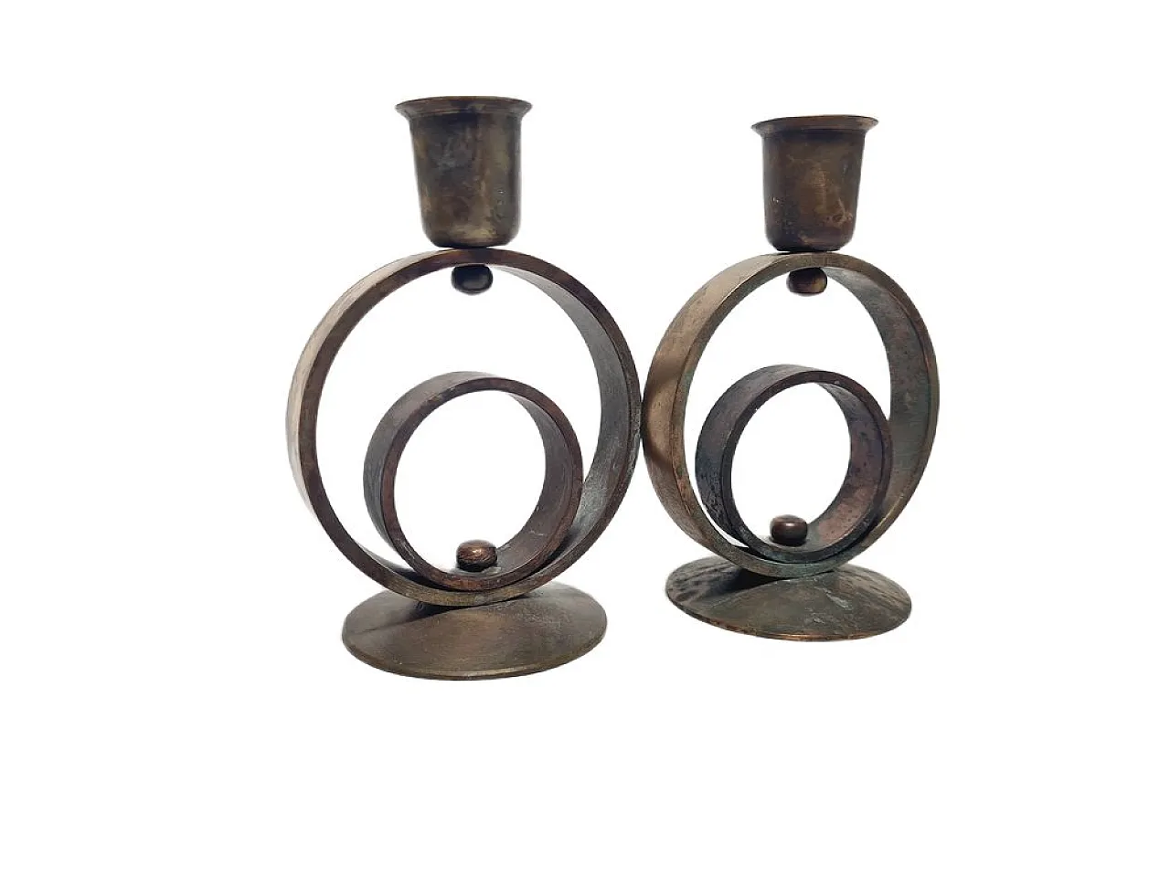 Candelieri Art Déco in ottone, anni '30, set da 2 6