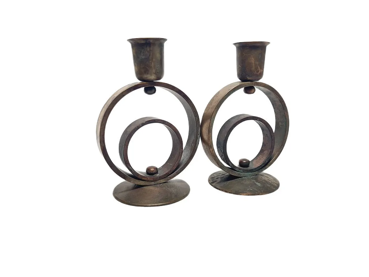 Candelieri Art Déco in ottone, anni '30, set da 2 7