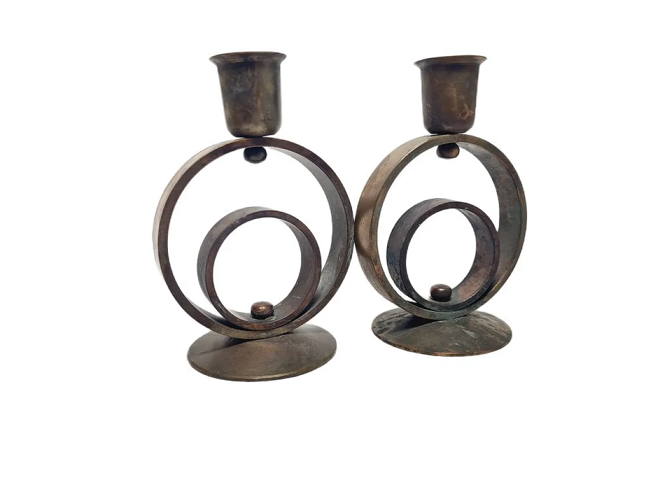 Candelieri Art Déco in ottone, anni '30, set da 2 8