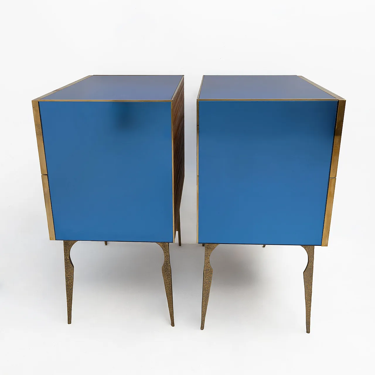 Blue mirrored chest of drawers with brass details, 2000s 2