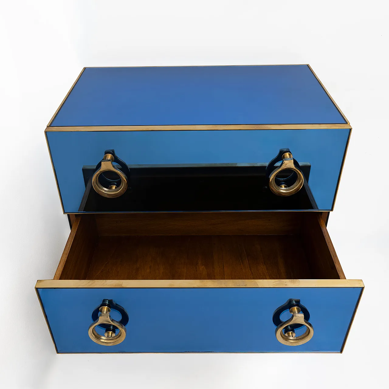 Blue mirrored chest of drawers with brass details, 2000s 6