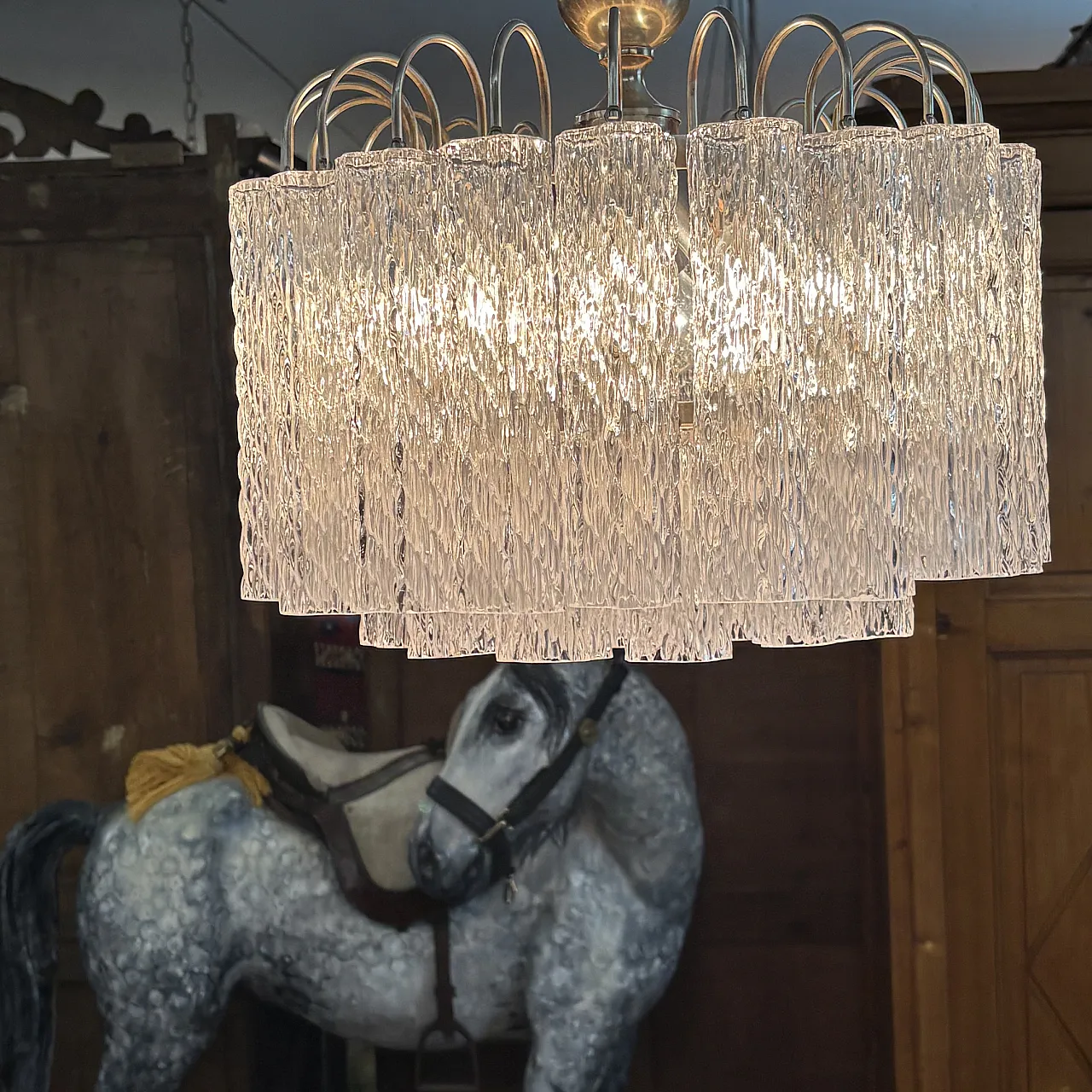 Venini chandelier with 50 glasses and 3 lights, 70s 7