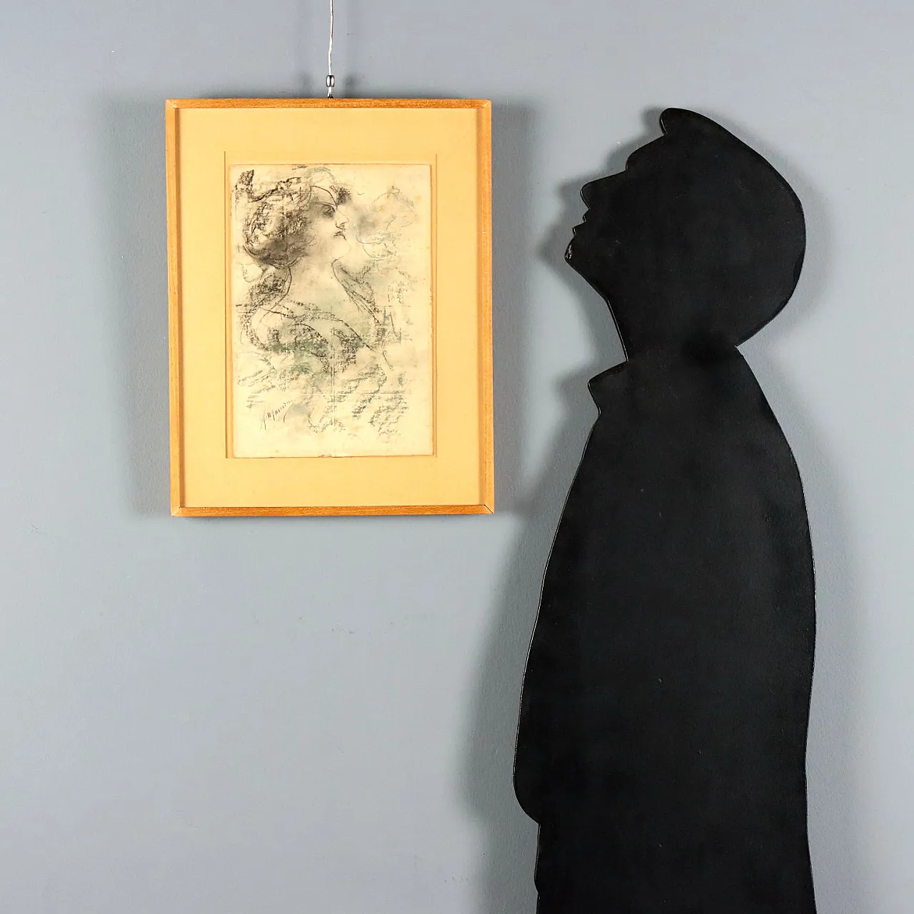 Drawing by Antonio Mancini, mixed media on cardboard, 20th century 2