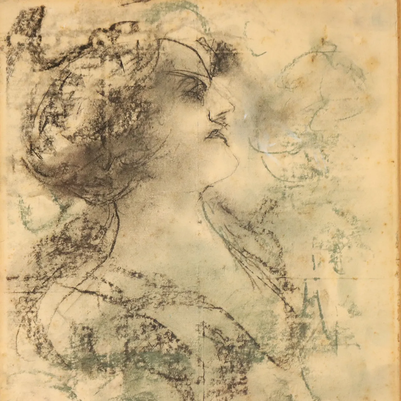 Drawing by Antonio Mancini, mixed media on cardboard, 20th century 3