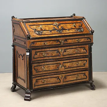 Flap in walnut and walnut burl with ebonized details, 18th century