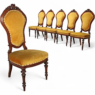 6 Umbertine walnut chairs, 19th century