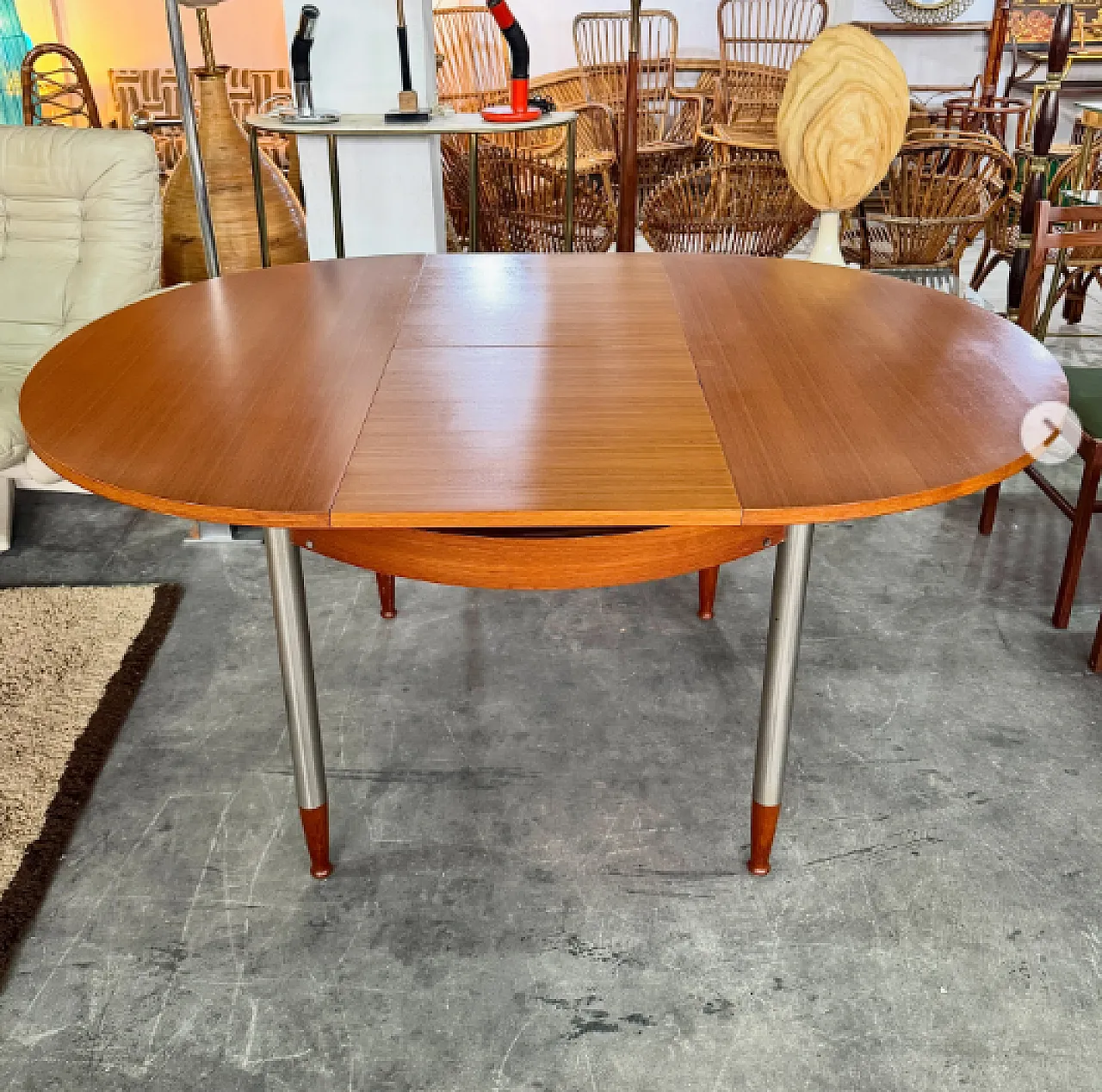 Extendable table in teak wood and satin metal, 1960s 1